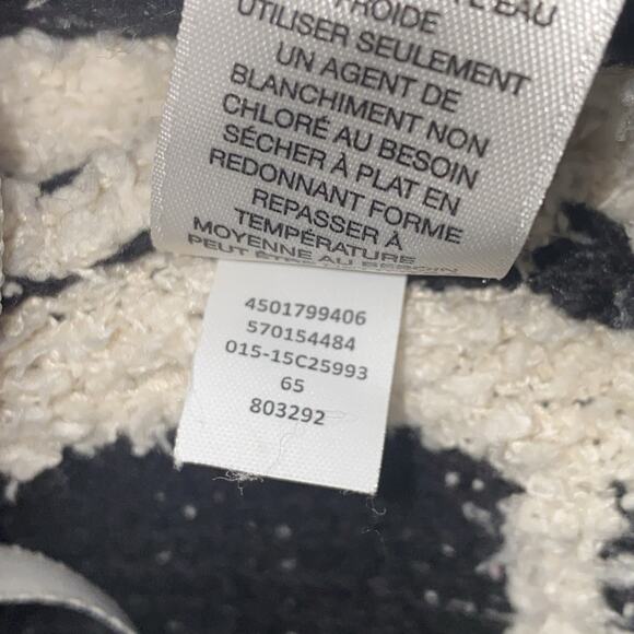 Chico’s Cardigan Sz 1 Ivory Black Fuzzy Plaid 3/4 Sleeve Open Front Crop Womens - Picture 8 of 8